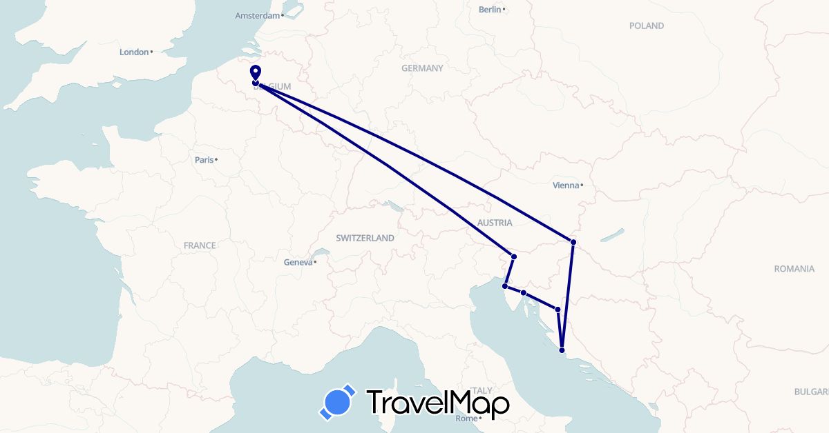 TravelMap itinerary: driving in Belgium, Croatia, Slovenia (Europe)